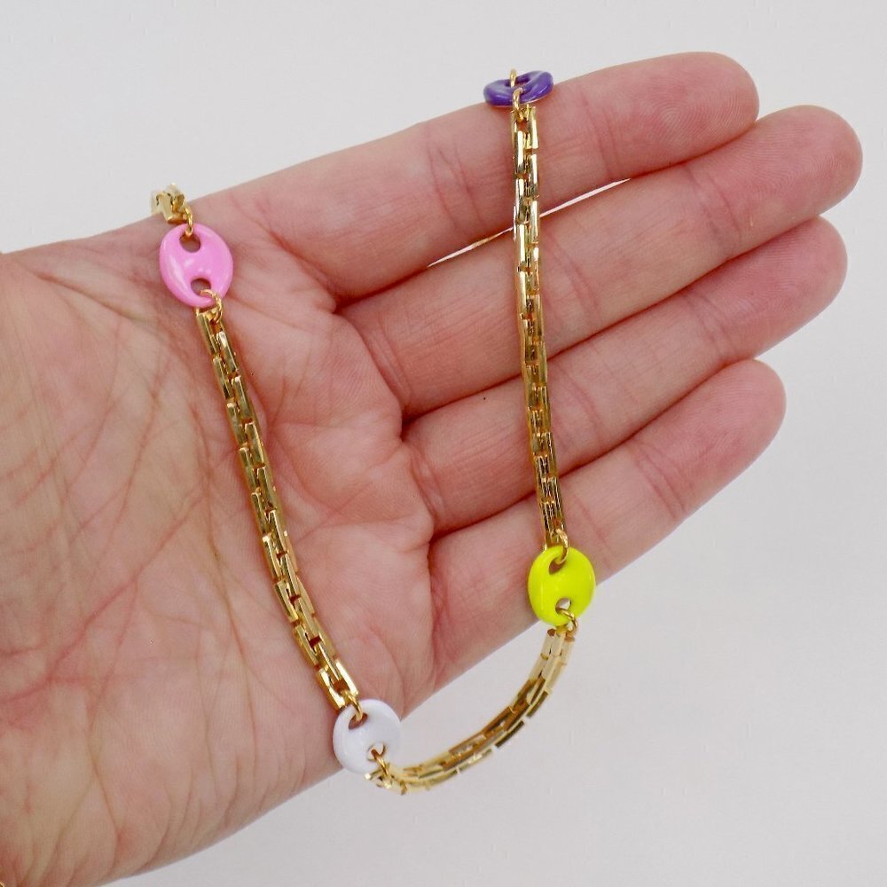 chunky thick gold chain colorful button enamel connector charms